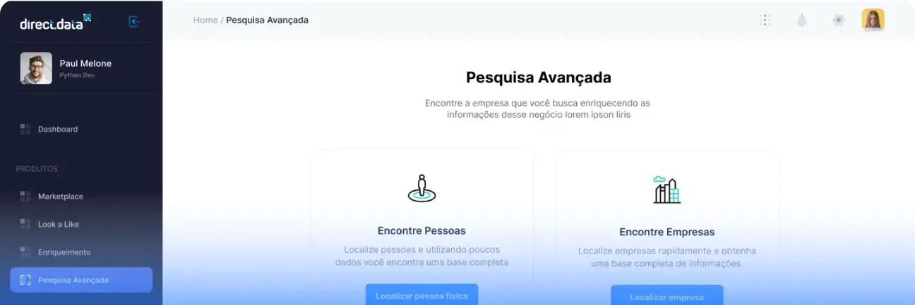 um printscreen da tela do produto Pesquisa Avançada